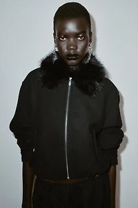 BLOUSON BOMBER COL À REVERS EFFET FOURRURE