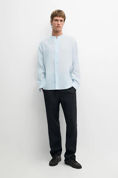 100% linen regular fit stand collar shirt