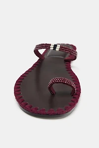 BEADED TOPSTITCHED SANDALS