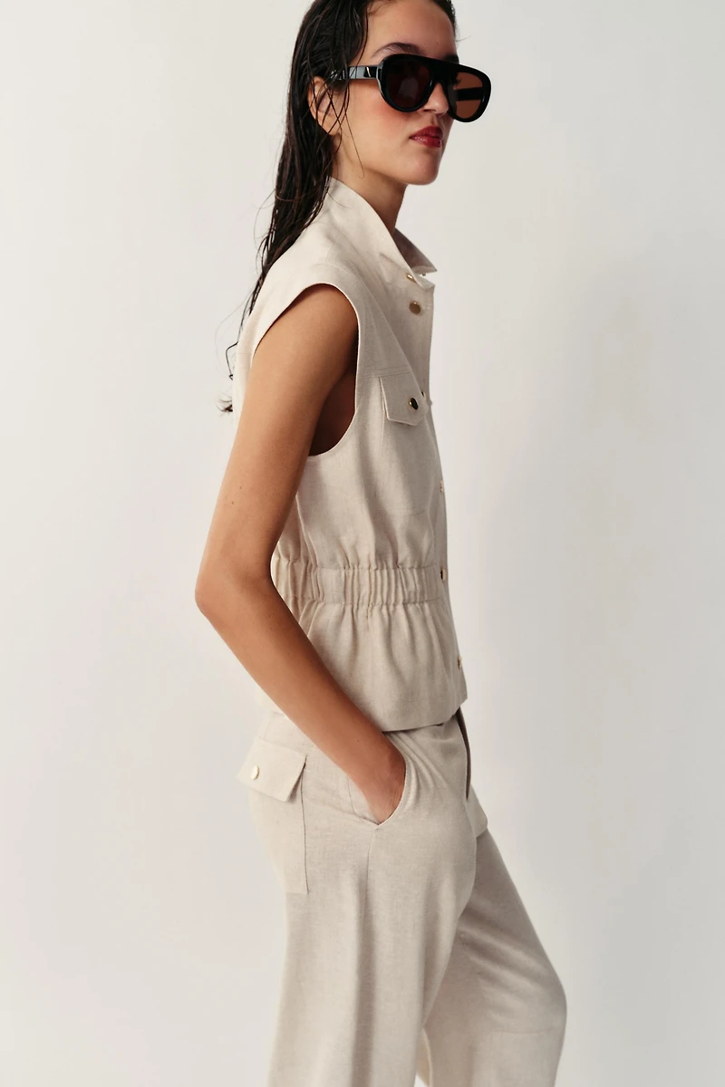 LINEN BLEND POCKET VEST