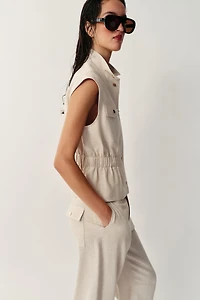 LINEN BLEND POCKET VEST