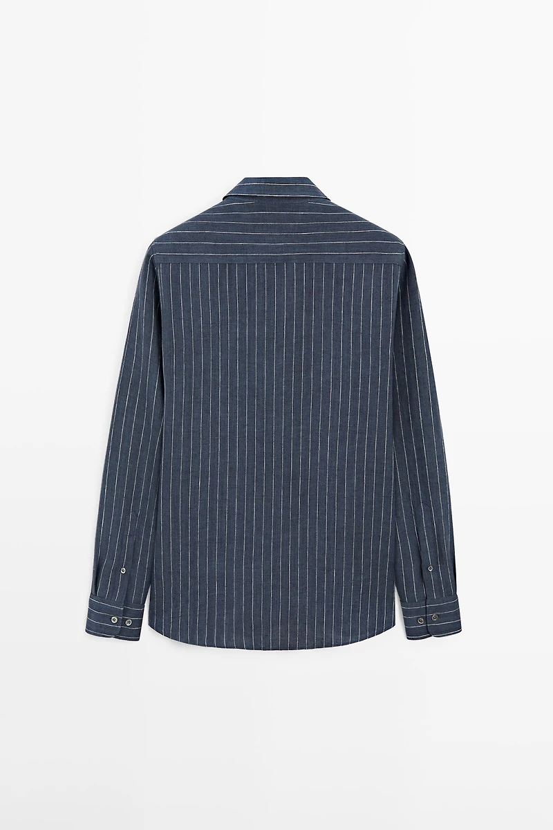 100% linen slim fit striped shirt