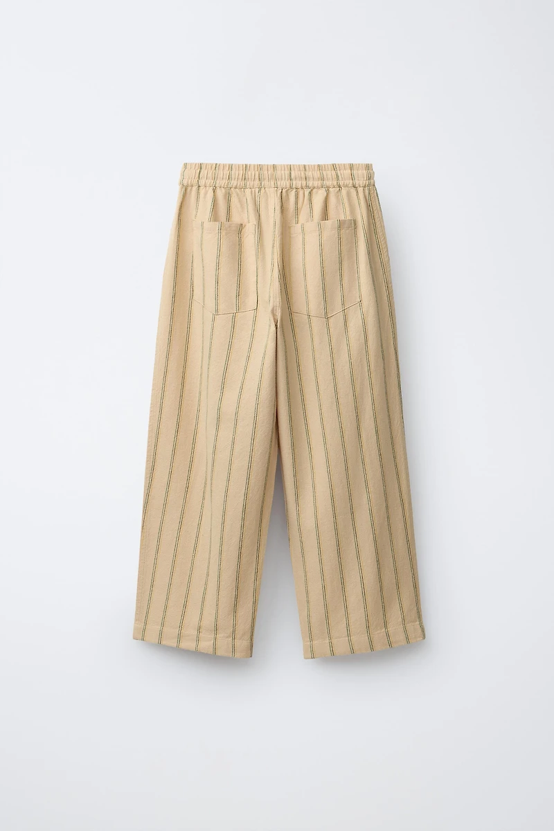 PANTALON DROIT À RAYURES EN COTON ET LIN