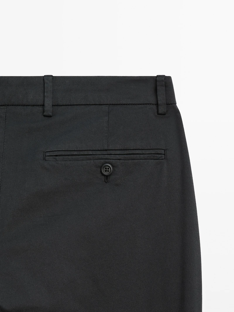 Cotton blend slim fit trousers