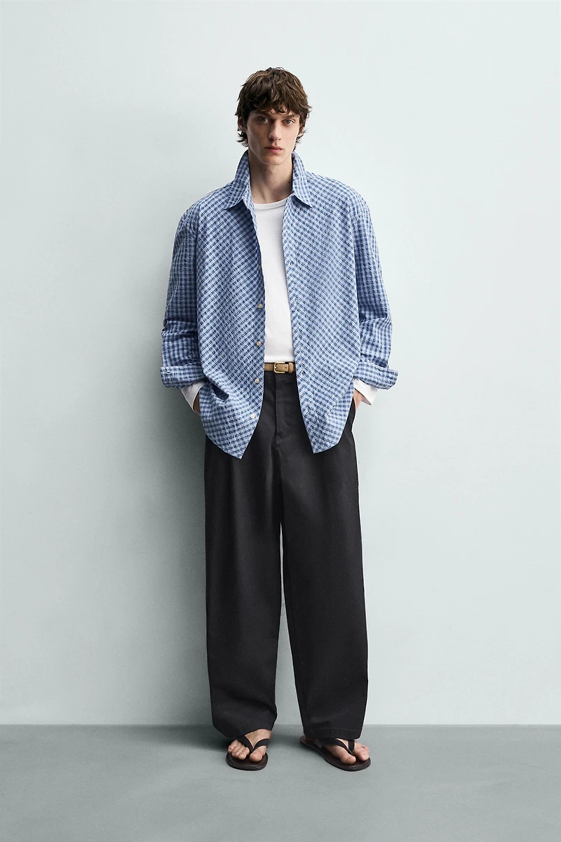 RELAXED FIT TEXTURED PLAID SHIRT