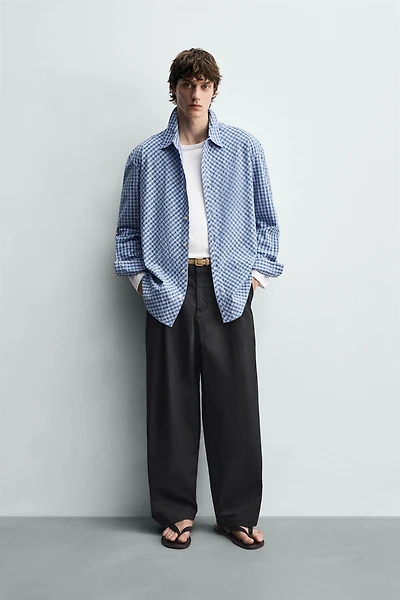 RELAXED FIT TEXTURED PLAID SHIRT