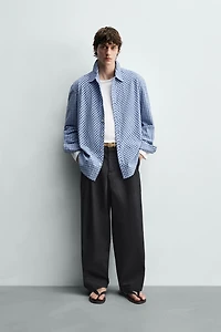 RELAXED FIT TEXTURED PLAID SHIRT