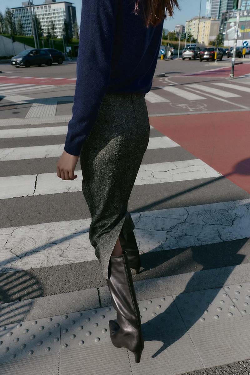 HEATHERED PENCIL MIDI SKIRT