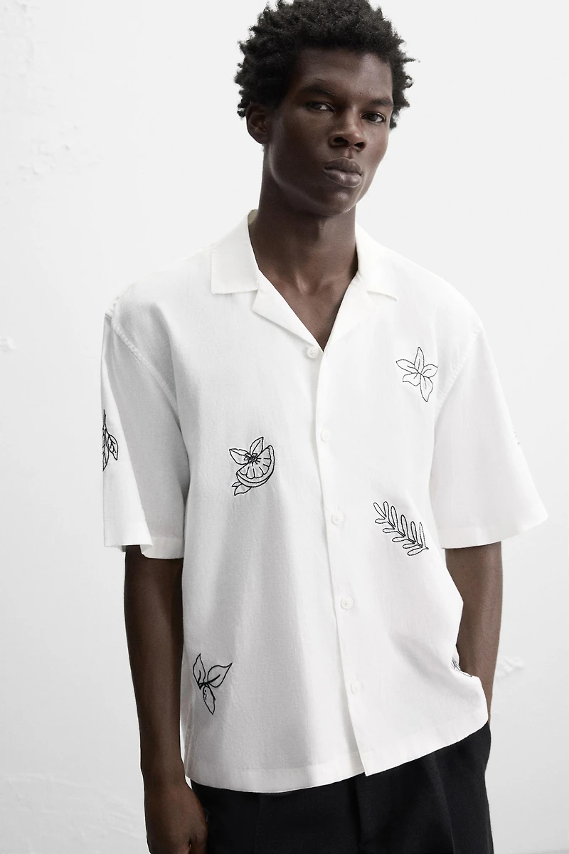 EMBROIDERED COTTON LINEN SHIRT