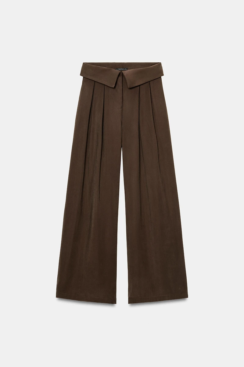 PLEATED PANTS WITH FOLD-OVER WAIST