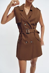 SHORT LINEN BELTED DRESS