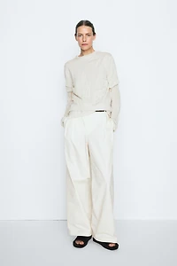 Short sleeve fine knit sweater - STUDIO