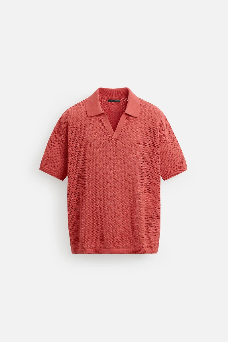 OPEN STITCH KNIT POLO SHIRT