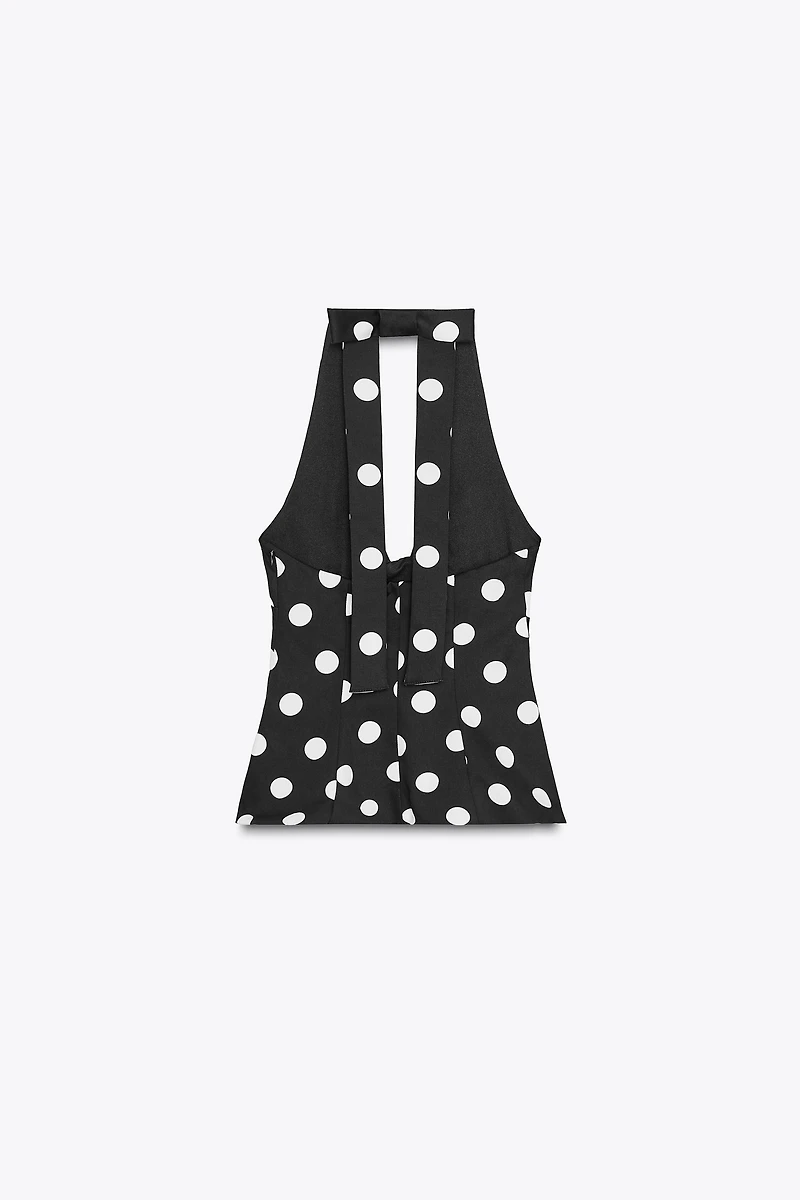 POLKA DOT HALTER BACK BOW TOP