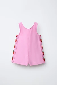 CROCHETED FLORAL KNIT SHORT JUMPSUIT