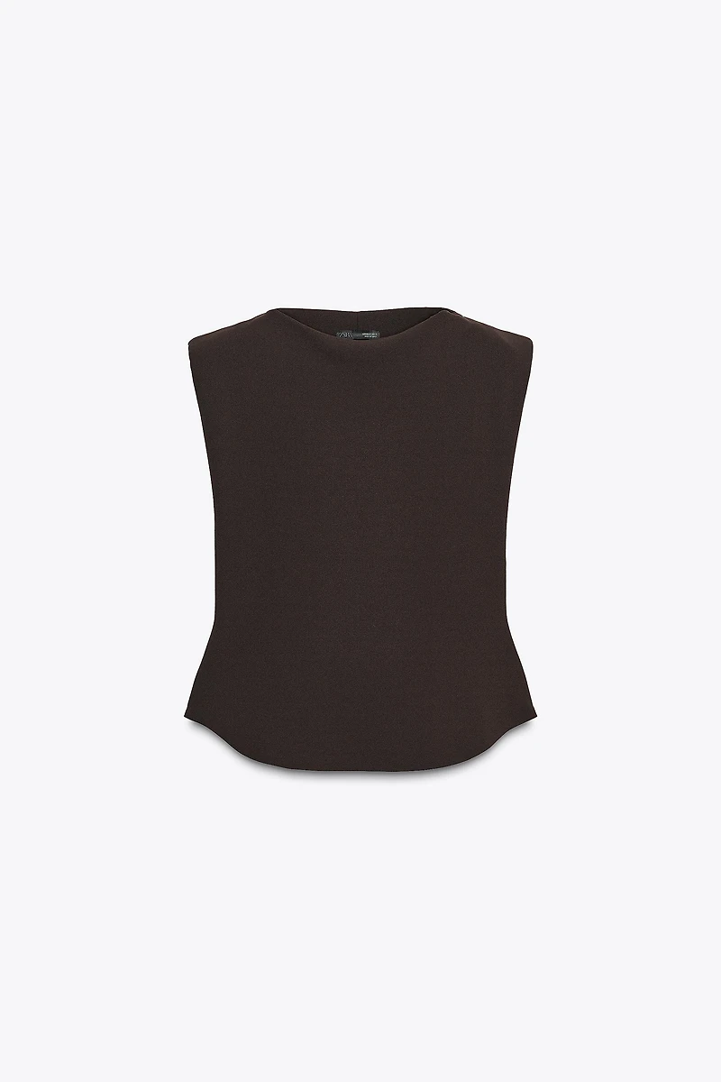 CREPE PEPLUM SHOULDER PAD TOP