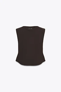 CREPE PEPLUM SHOULDER PAD TOP