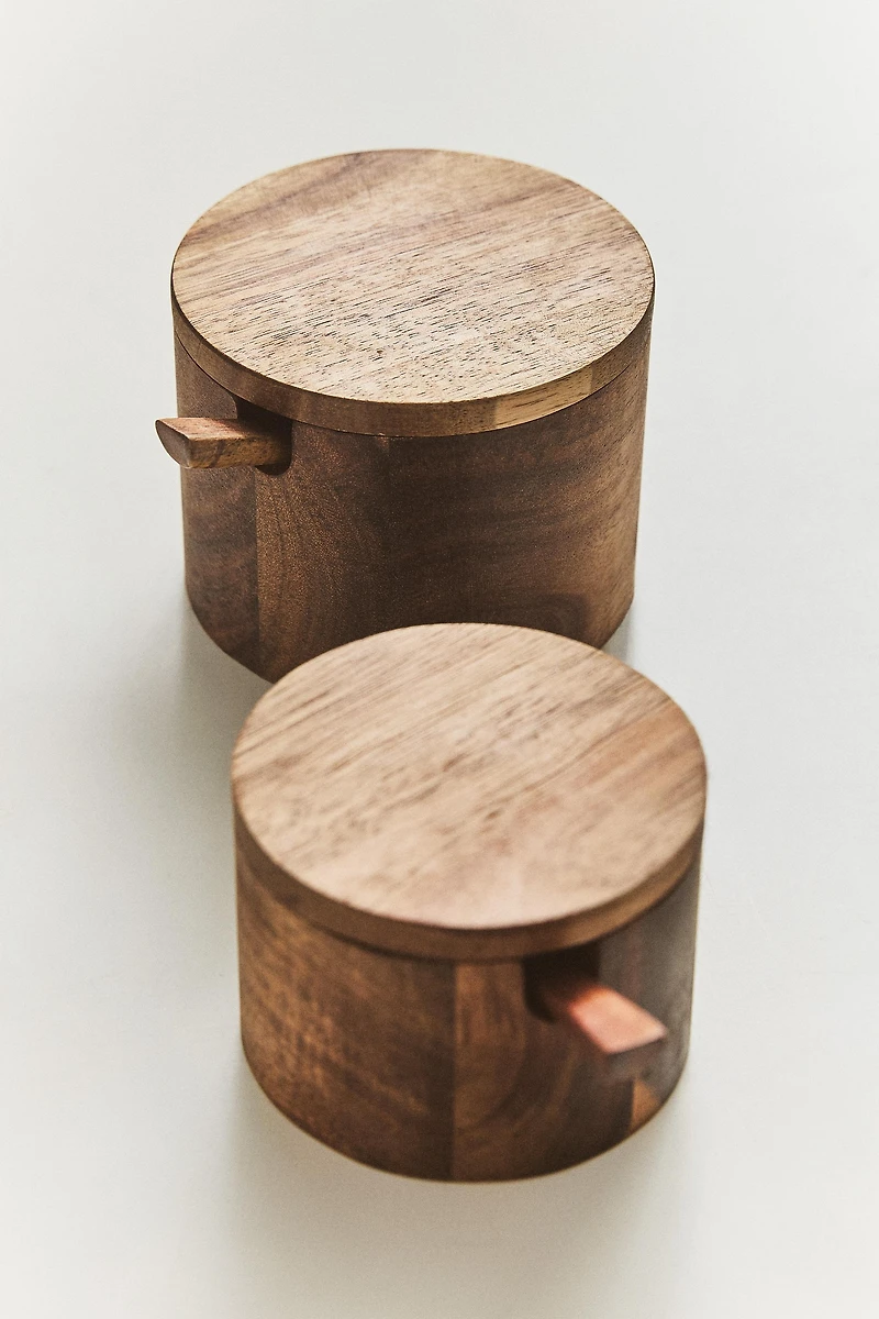 ACACIA WOOD SUGAR BOWL WITH SPOON