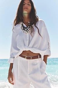 LINEN STRAIGHT LEG PANTS WITH BELT