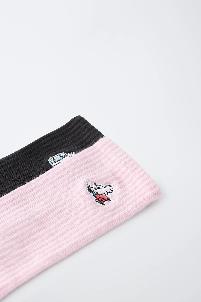 RIPNDIP © X ZARA KIDS EMBROIDERED MID-CALF SOCKS - TWO PACK