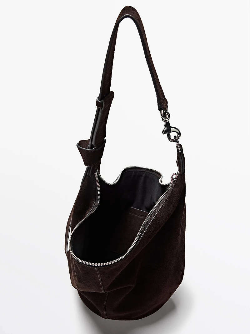Split suede leather bucket bag