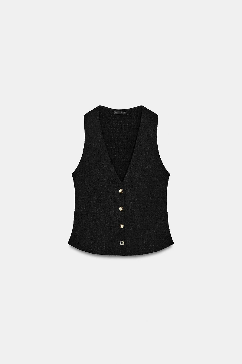 TEXTURED BUTTONED VEST TOP