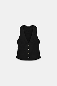 TEXTURED BUTTONED VEST TOP