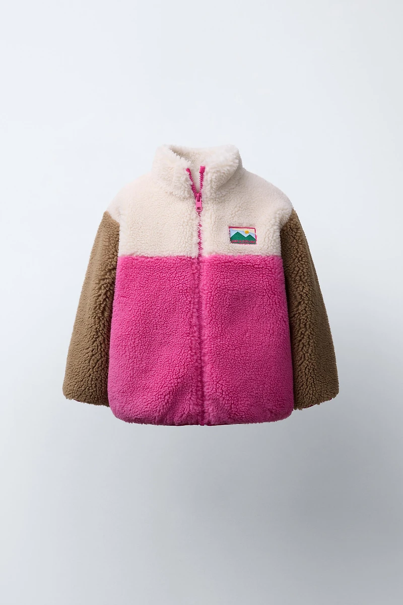 COLOR BLOCK FLEECE JACKET WITH LABEL