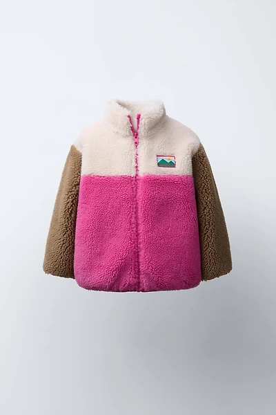 BLOUSON EFFET MOUTON COLOR BLOCK ÉTIQUETTE