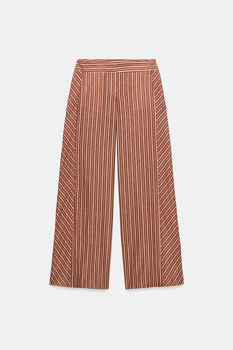 PANTALON LARGE À RAYURES ET FIL MÉTALLISÉ