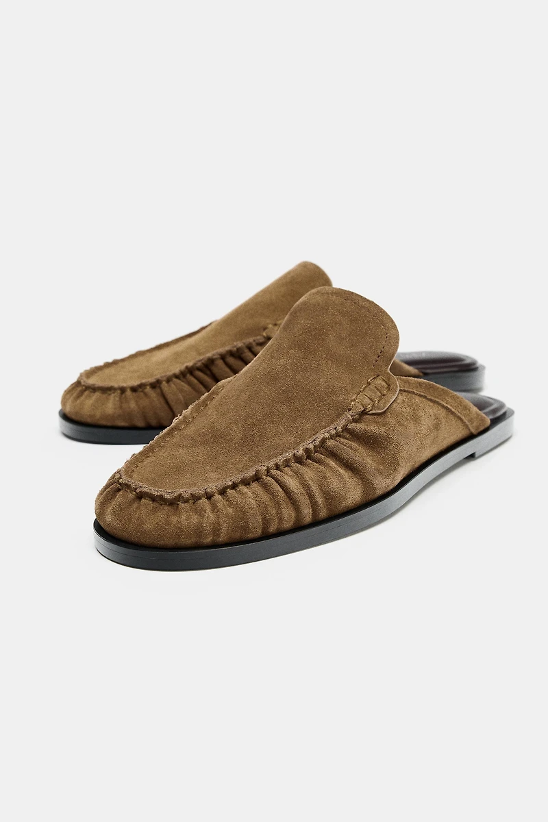 SPLIT LEATHER OPEN BACK LOAFERS