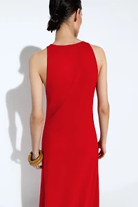 V-neck knit midi dress