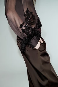 SEMI-SHEER SEQUIN FEATHER BLOUSE