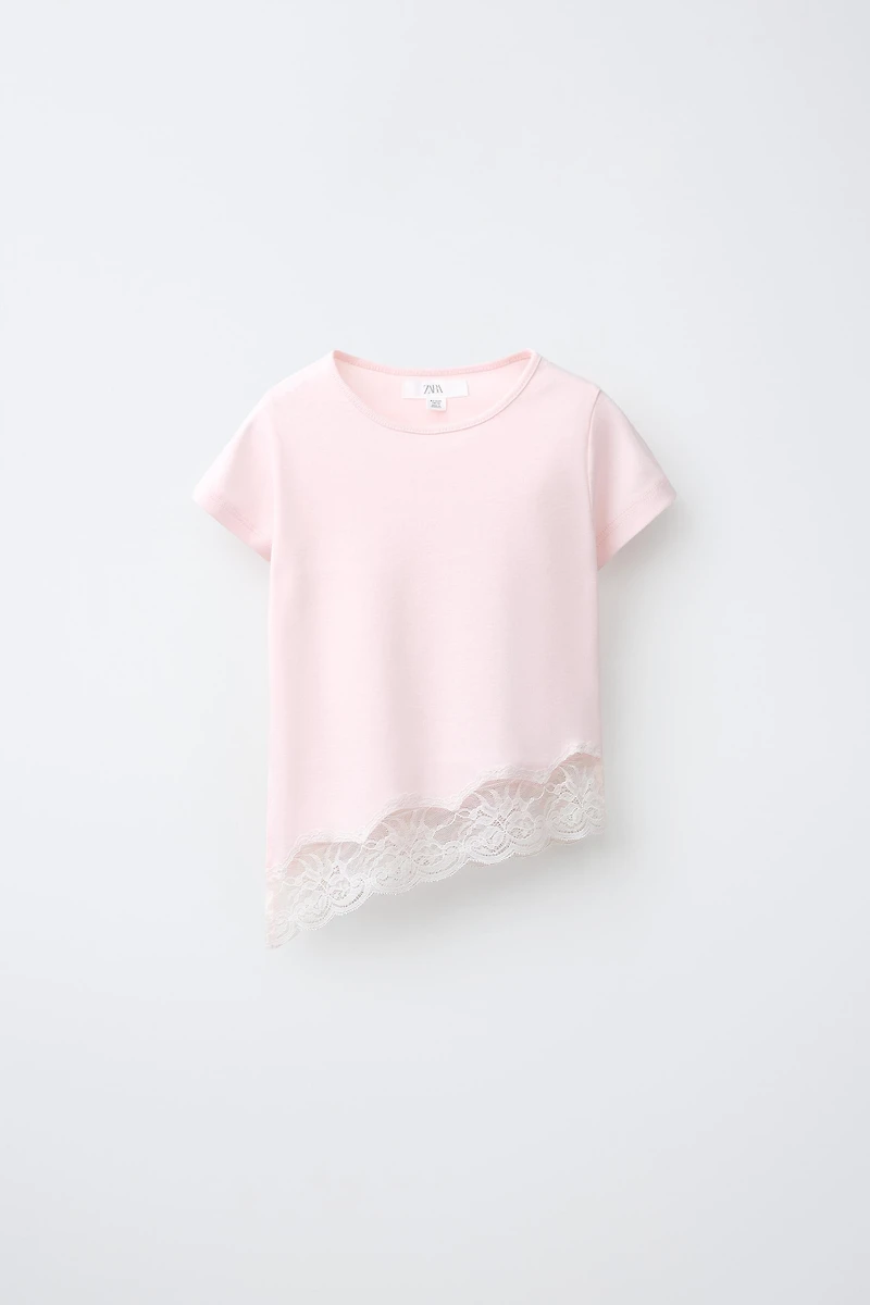 LACE HEM PLAIN T-SHIRT