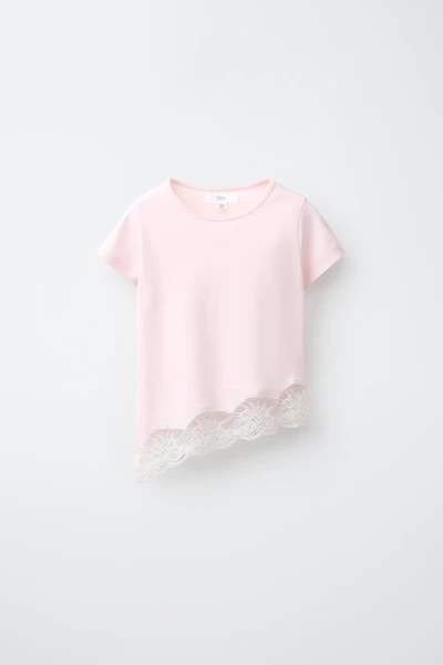 LACE HEM PLAIN T-SHIRT