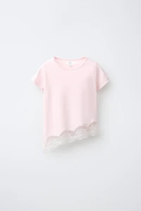 LACE HEM PLAIN T-SHIRT