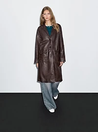 Manteau long en cuir nappa