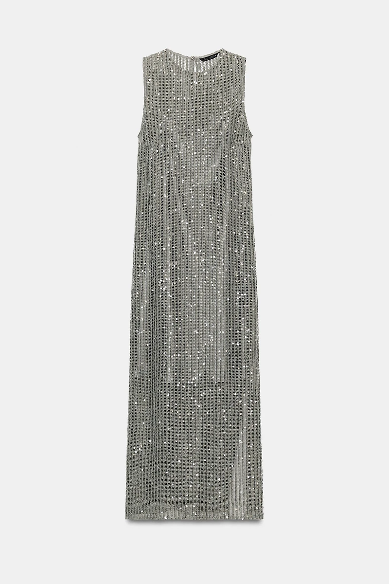 ROBE MI-LONGUE EN RÉSILLE À PAILLETTES