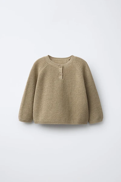 WAFFLE KNIT HENLEY JUMPER
