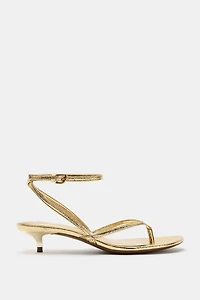 METALLIC KITTEN HEEL SANDALS