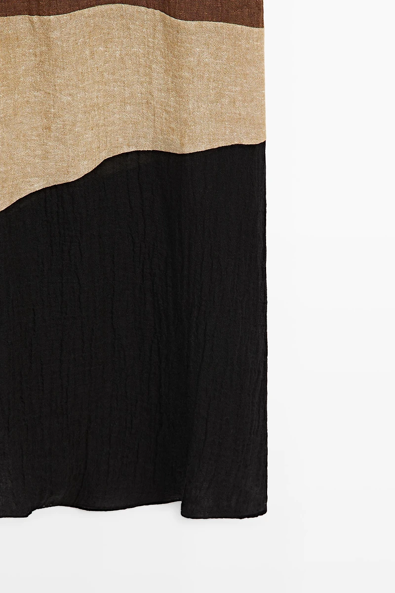 Combined linen blend midi dress