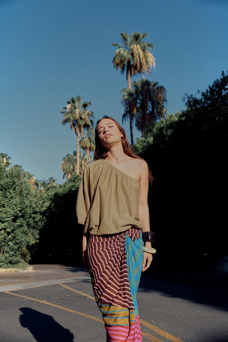 DRAPED STRIPED PAREO SKIRT