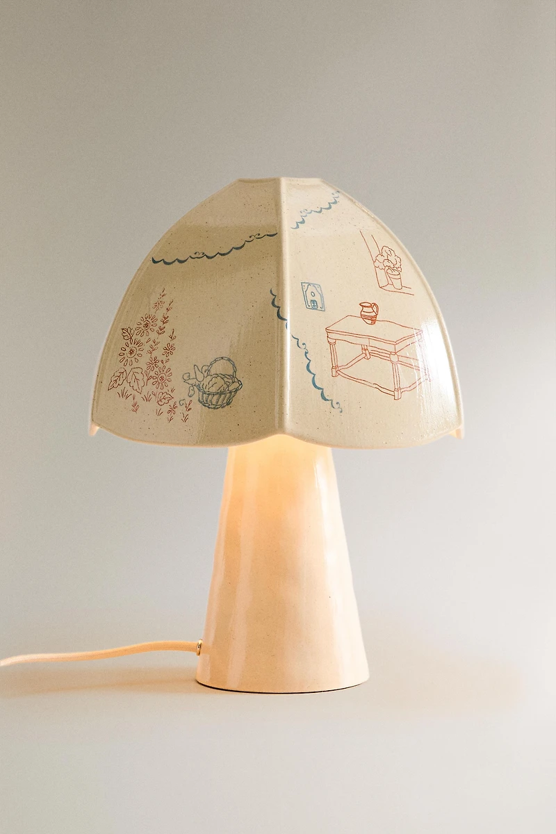 LAMPE DE TABLE CÉRAMIQUE MOTIFS PEINTS