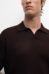 Cotton-blend V-neck knit polo shirt