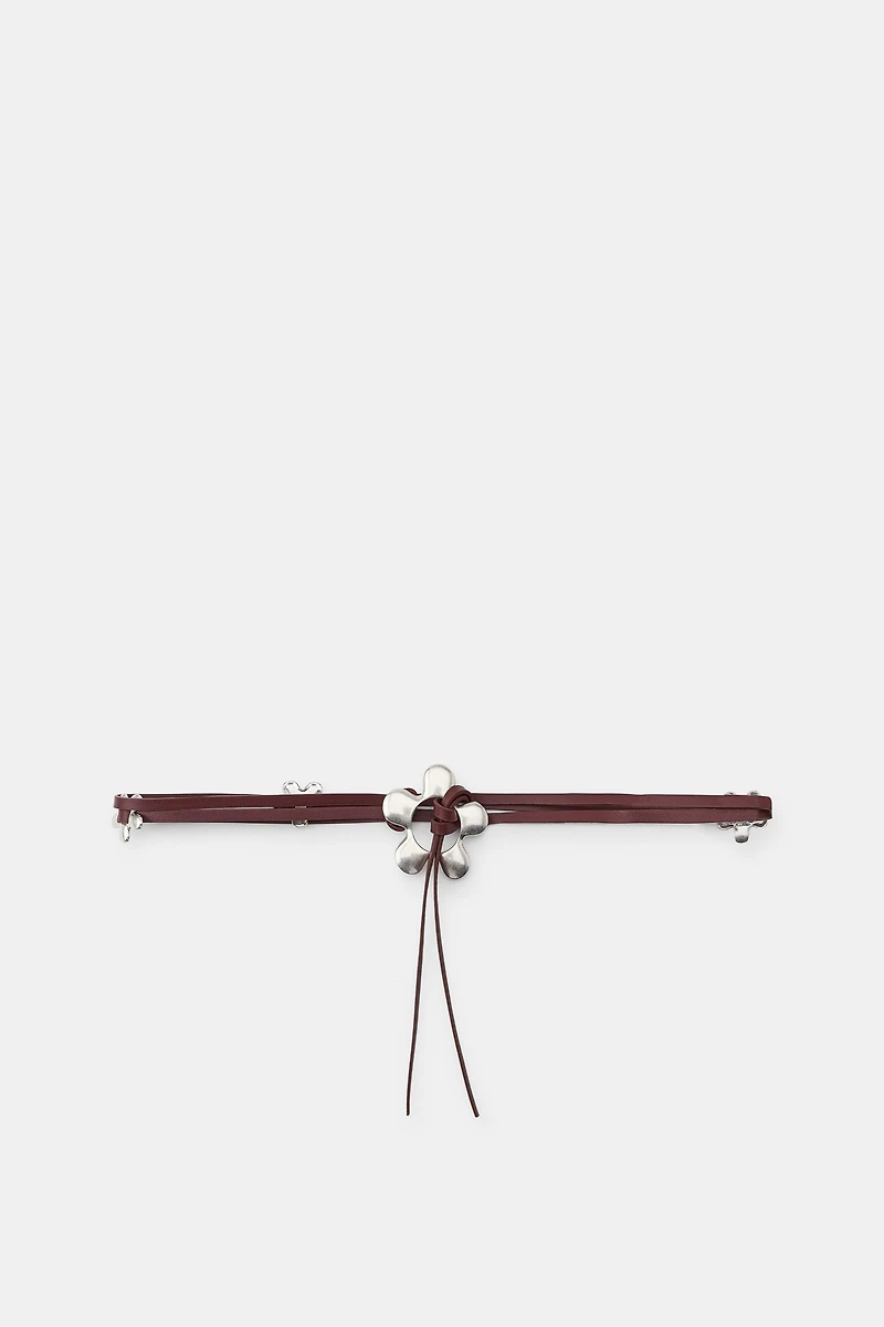 DOUBLE FAUX LEATHER BELT WITH FLOWERS