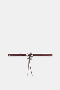 DOUBLE FAUX LEATHER BELT WITH FLOWERS