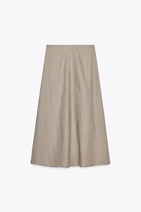 100% LINEN MIDI SKIRT ZW COLLECTION
