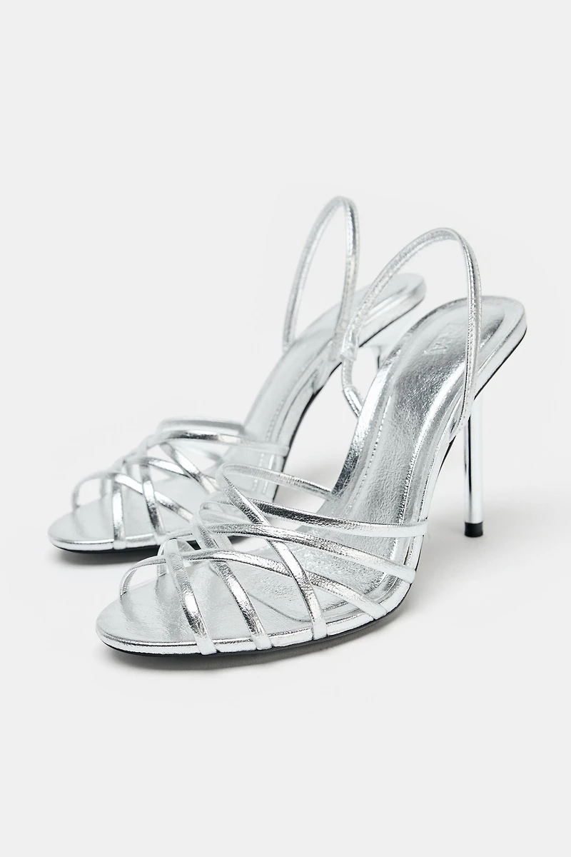 SANDALES À TALONS EFFET MÉTALLISÉ