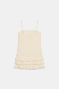EMBROIDERED RUFFLED MINI DRESS