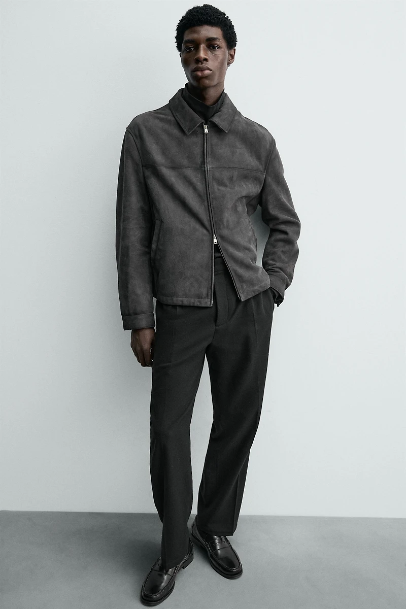 BLOUSON RÉGULAR FIT EN CUIR DAIM